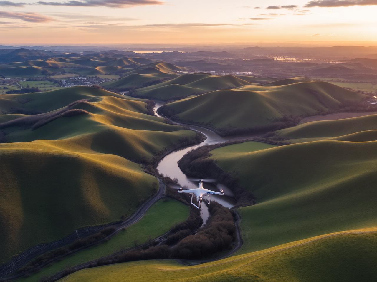 Paisagem aérea ao entardecer
